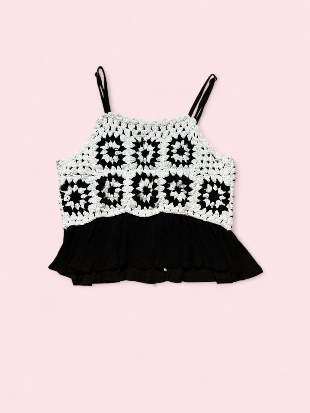 Black & White Crochet Spaghetti Strap Camisole